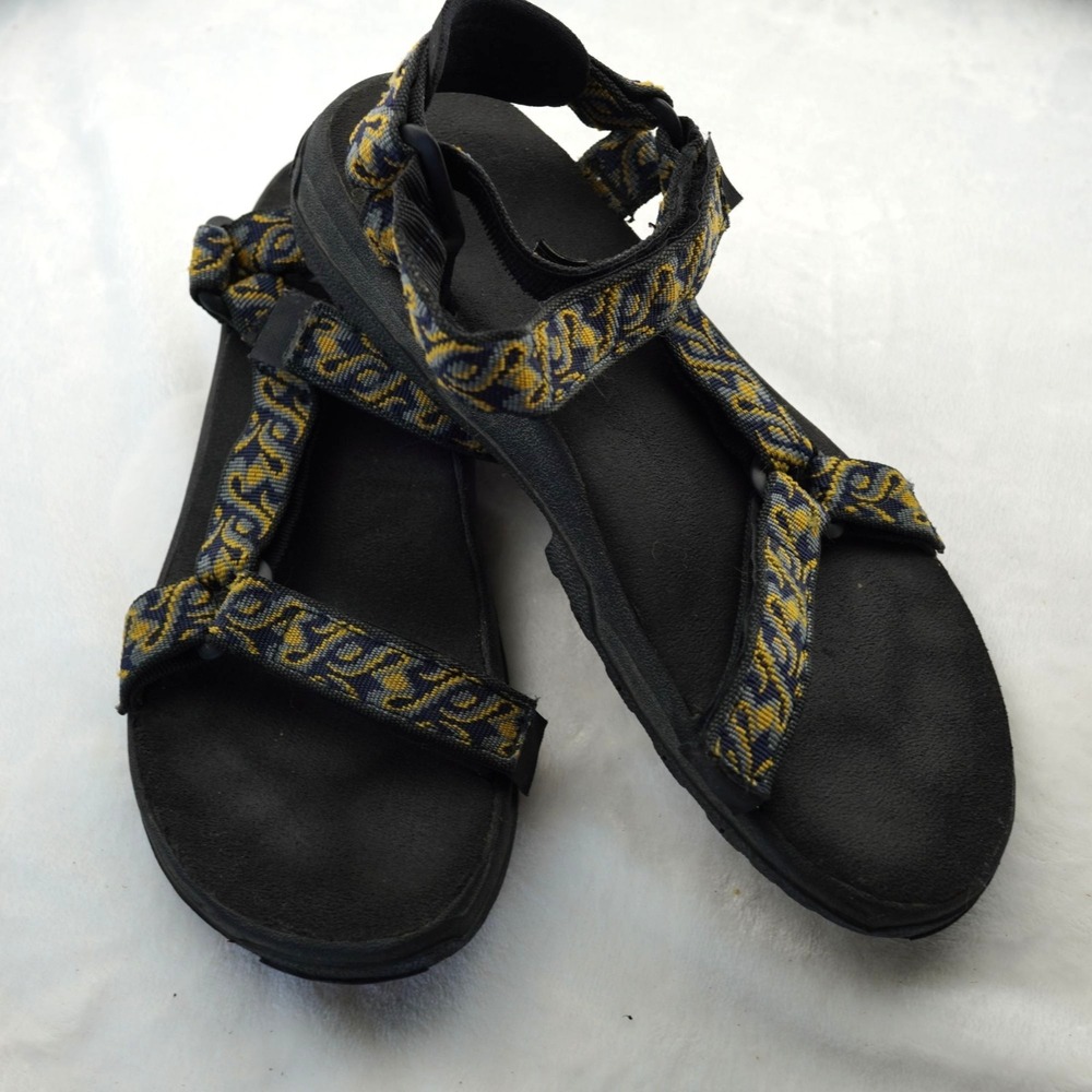 Teva Mens Size 8 Sport Sandals Black with‎ Blue & Yellow Web Straps